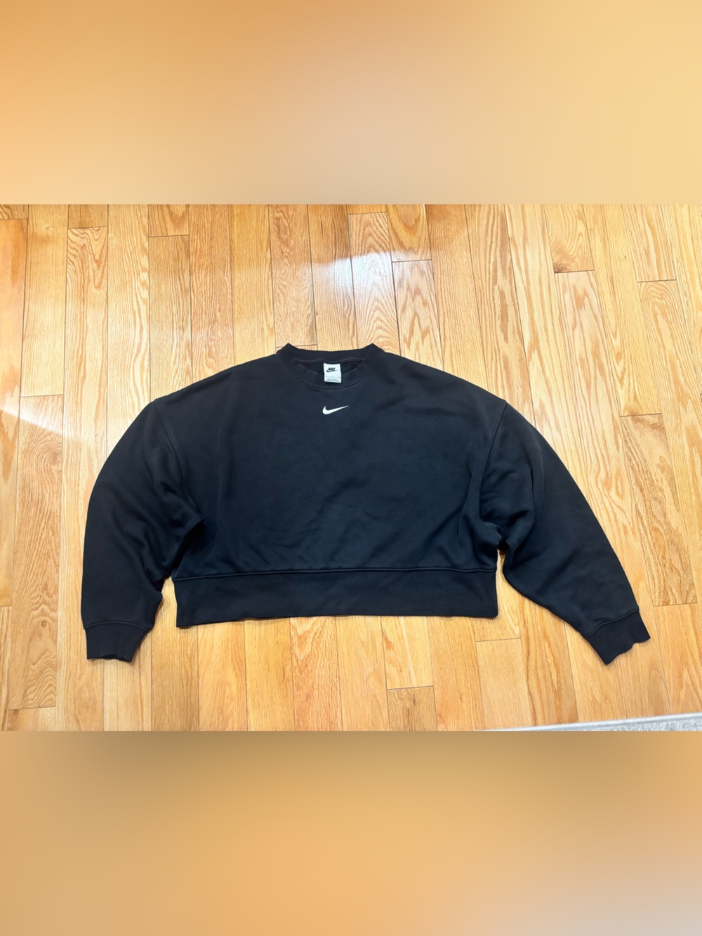 Nike Women’s Black Cropped Oversized Sweatshirt with White Swoosh